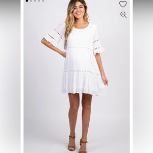 PinkBlush White Tiered Cutout Accent Maternity Dress